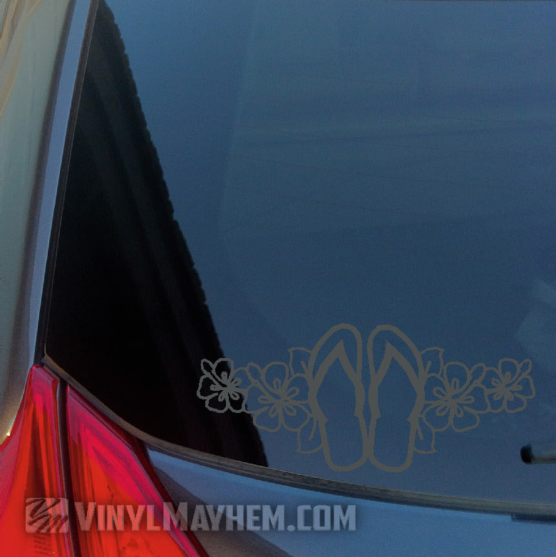Flip Flops with Hawaiian Flowers vinyl sticker