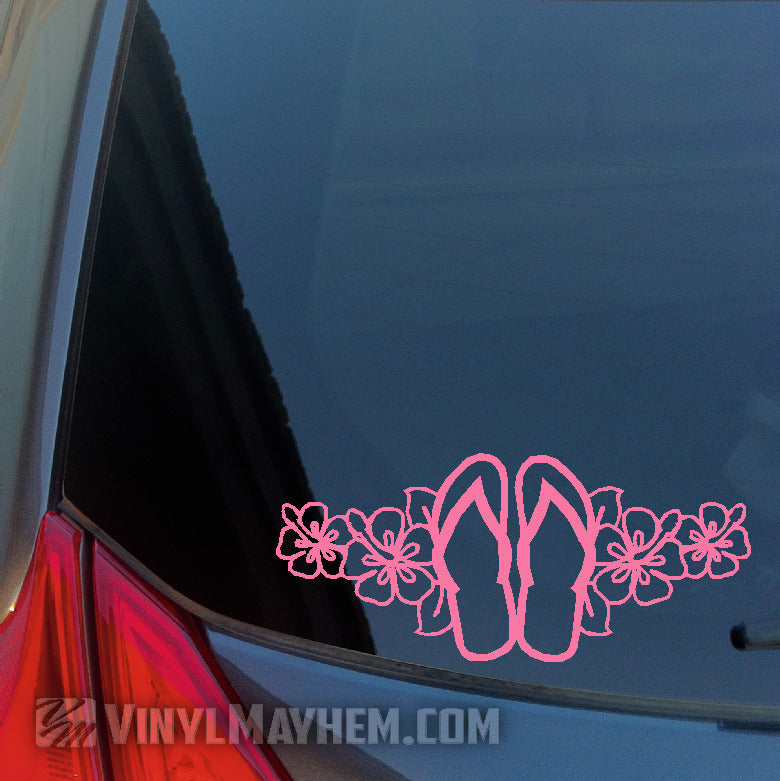 Flip Flops with Hawaiian Flowers vinyl sticker