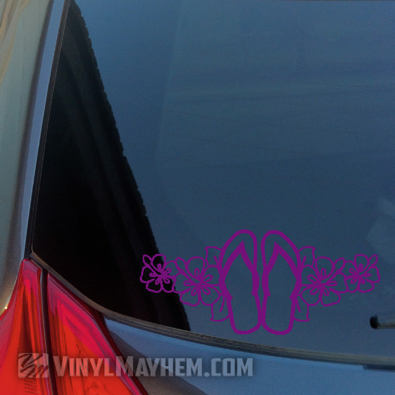 Flip Flops with Hawaiian Flowers vinyl sticker