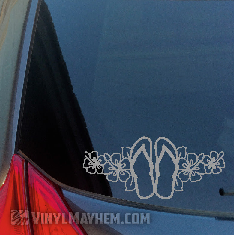 Flip Flops with Hawaiian Flowers vinyl sticker