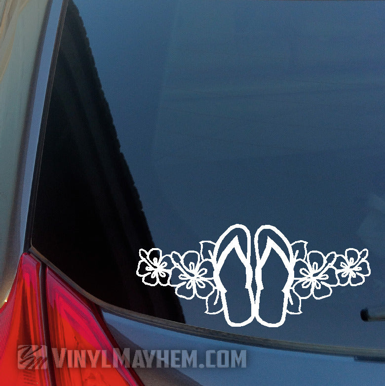 Flip Flops with Hawaiian Flowers vinyl sticker