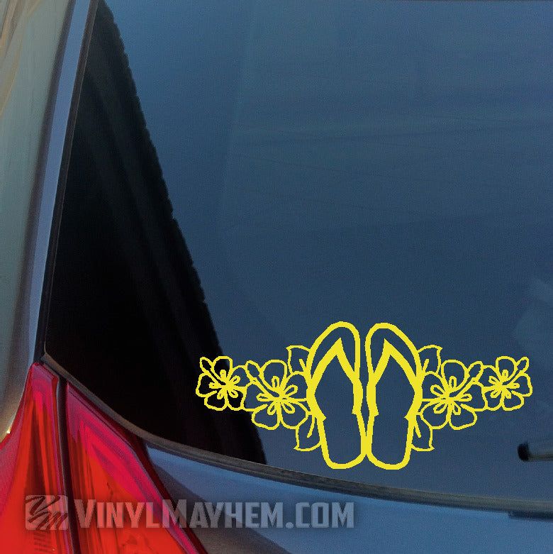 Flip Flops with Hawaiian Flowers vinyl sticker