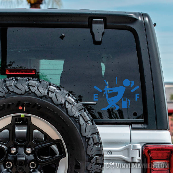 Girl pulling gas gauge needle vinyl sticker - Vinyl Mayhem
