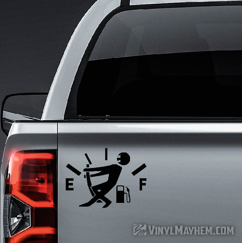 Gas gauge with guy pulling needle vinyl sticker