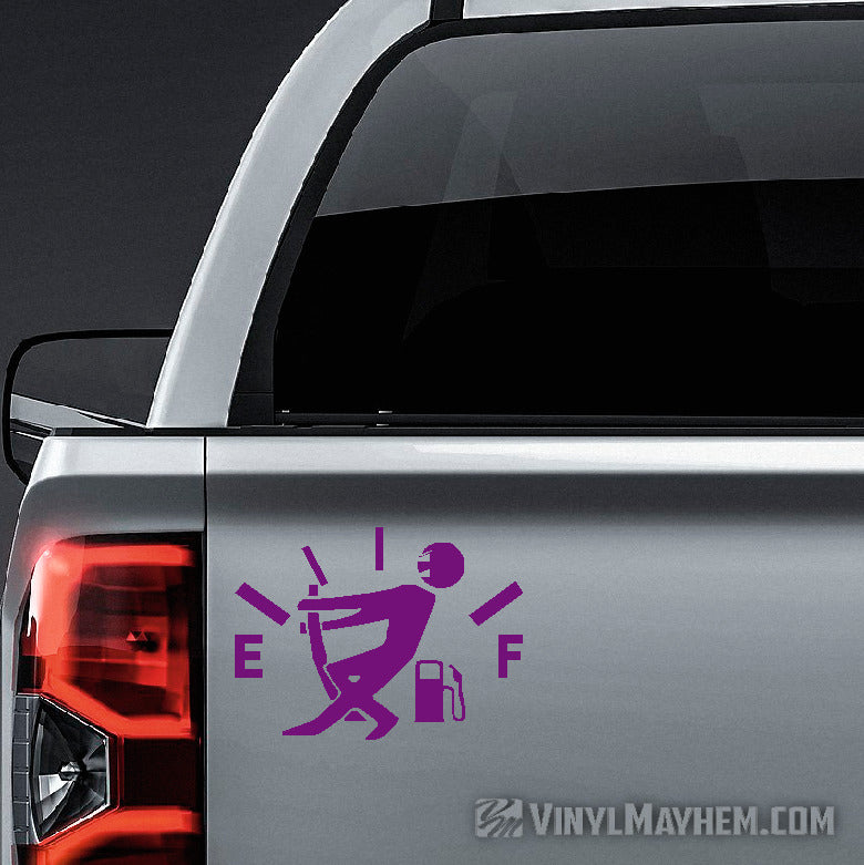 Gas gauge with guy pulling needle vinyl sticker