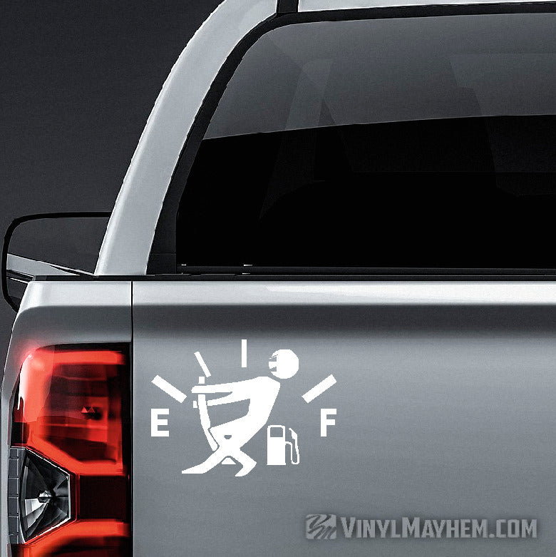 Gas gauge with guy pulling needle vinyl sticker