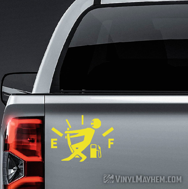 Gas gauge with guy pulling needle vinyl sticker