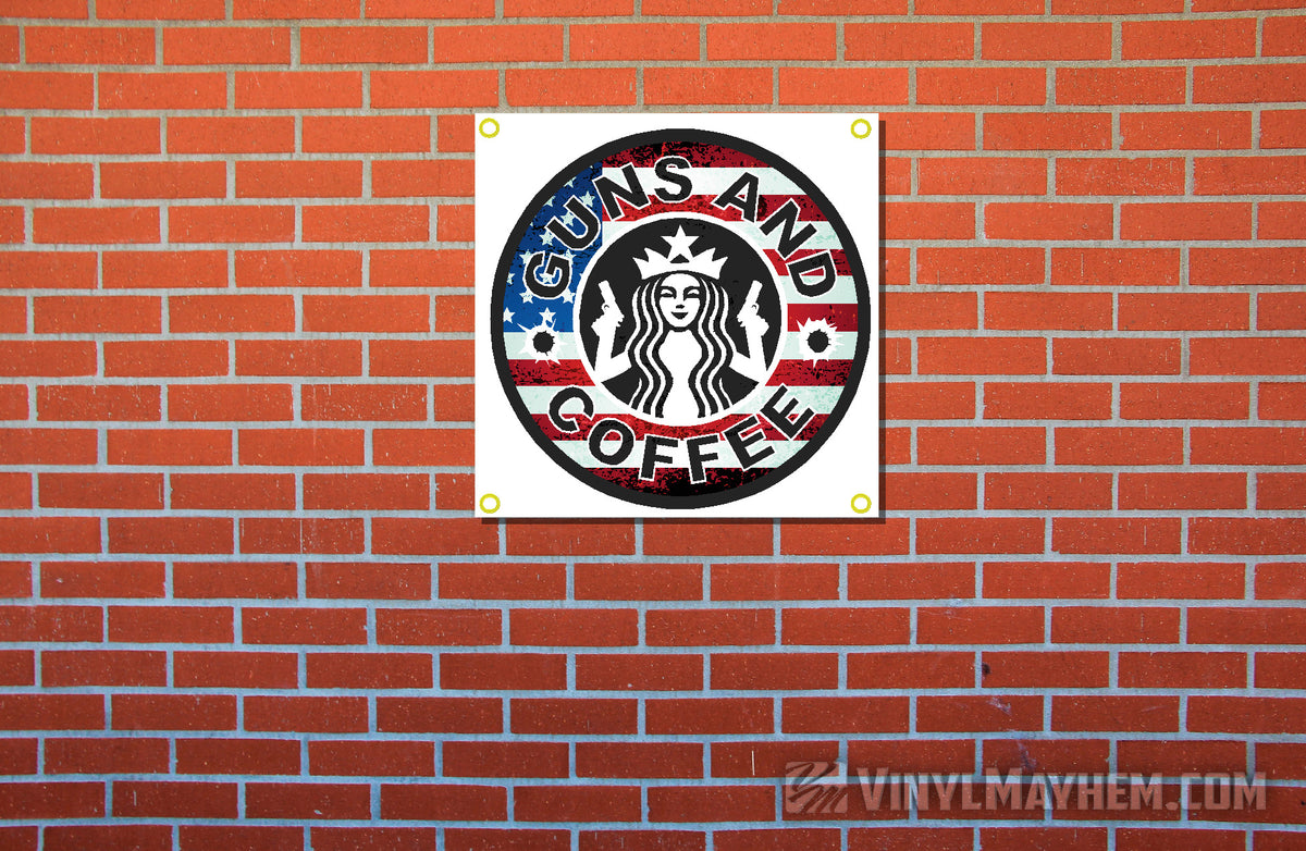 Guns &amp; Coffee distressed American Flag banner