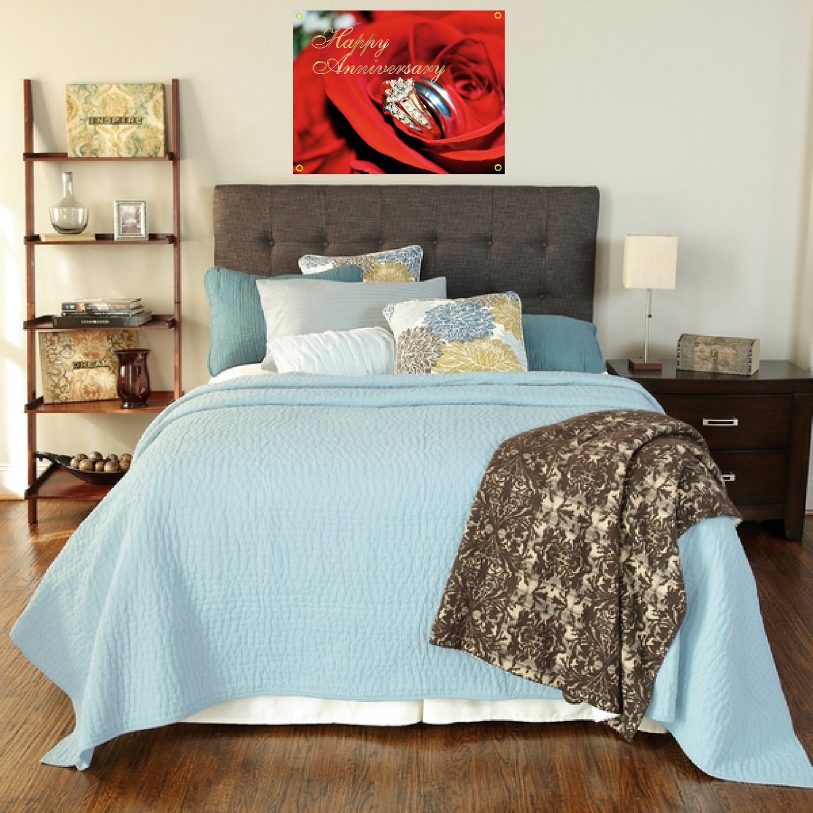 Happy Anniversary roses and rings banner