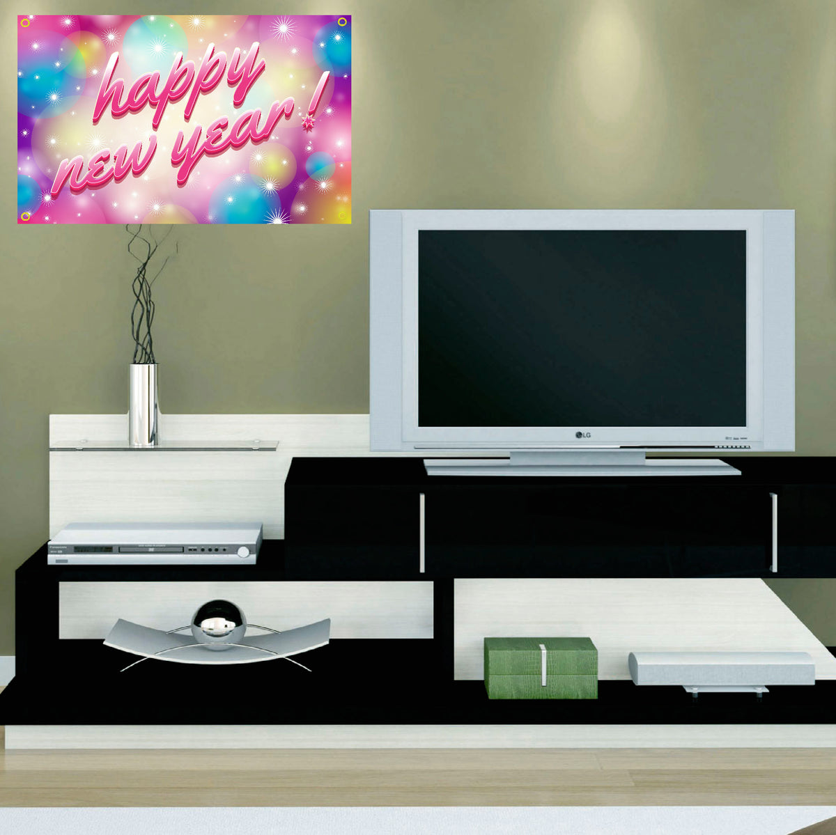 Happy New Year with balloons banner