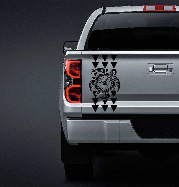 Hawaiian Maka Ihe tribal triangles with turtle truck tailgate vinyl sticker