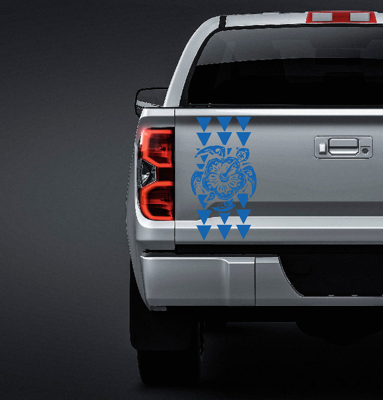 Hawaiian Maka Ihe tribal triangles with turtle truck tailgate vinyl sticker
