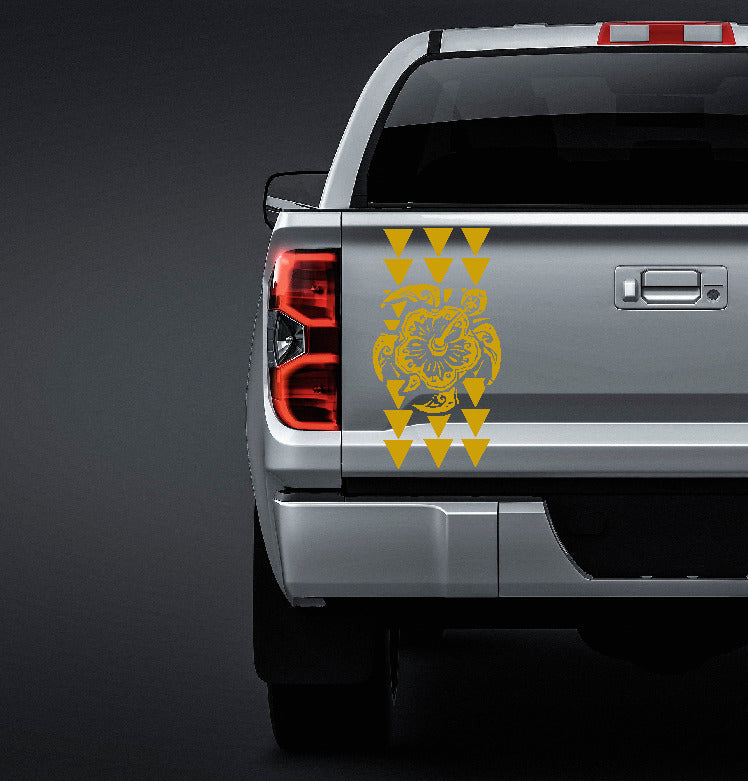 Hawaiian Maka Ihe tribal triangles with turtle truck tailgate vinyl sticker