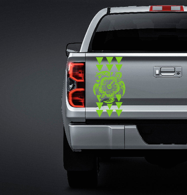 Hawaiian Maka Ihe tribal triangles with turtle truck tailgate vinyl sticker