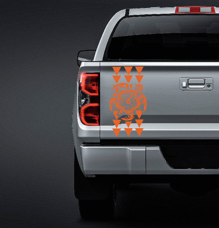 Hawaiian Maka Ihe tribal triangles with turtle truck tailgate vinyl sticker