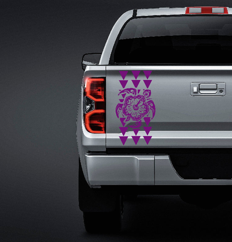 Hawaiian Maka Ihe tribal triangles with turtle truck tailgate vinyl sticker