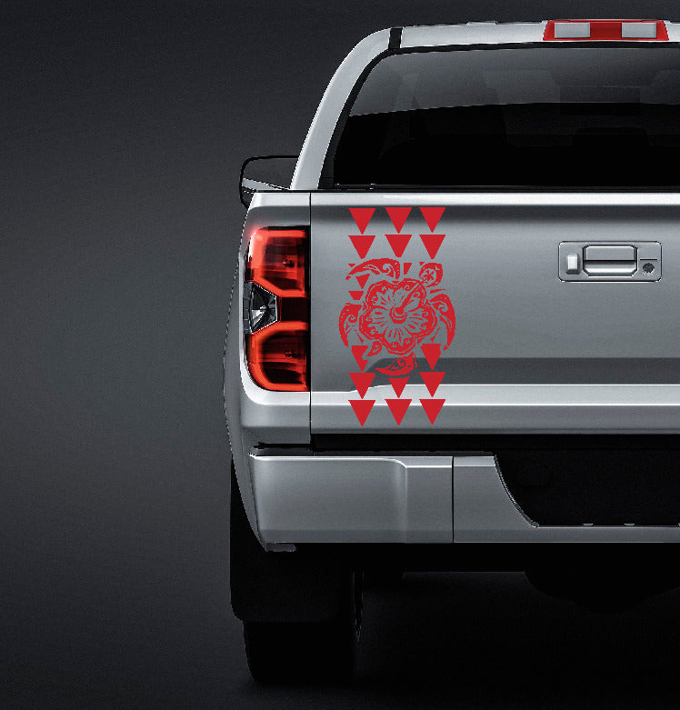 Hawaiian Maka Ihe tribal triangles with turtle truck tailgate vinyl sticker