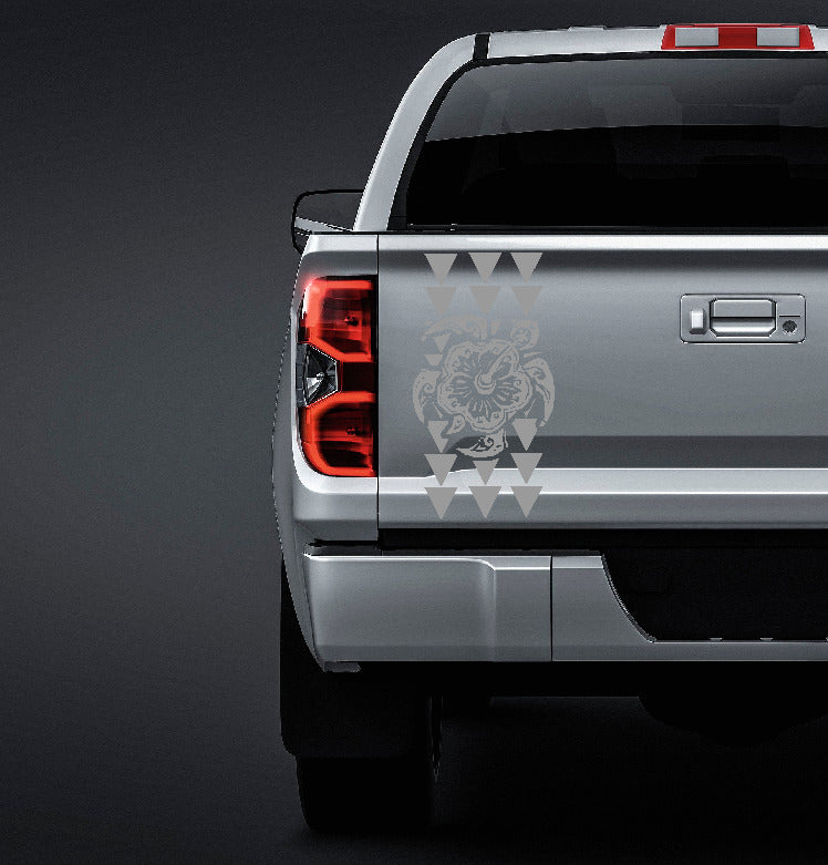 Hawaiian Maka Ihe tribal triangles with turtle truck tailgate vinyl sticker
