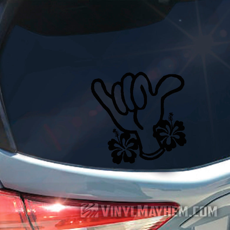 Hawaiian Hang Loose shaka hibiscus vinyl sticker