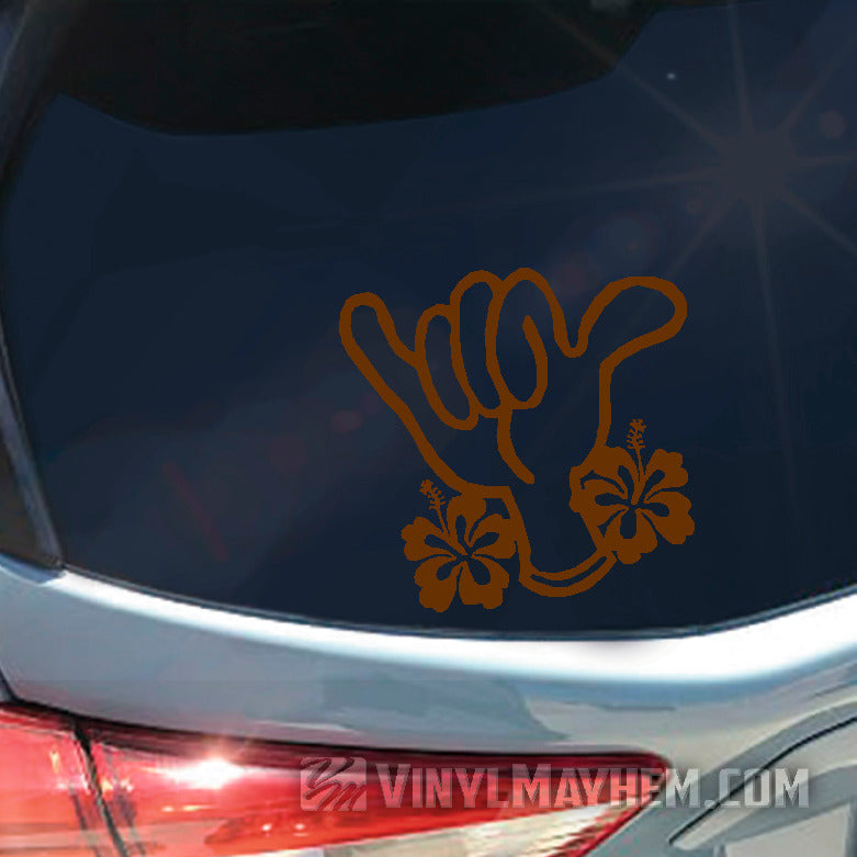 Hawaiian Hang Loose shaka hibiscus vinyl sticker