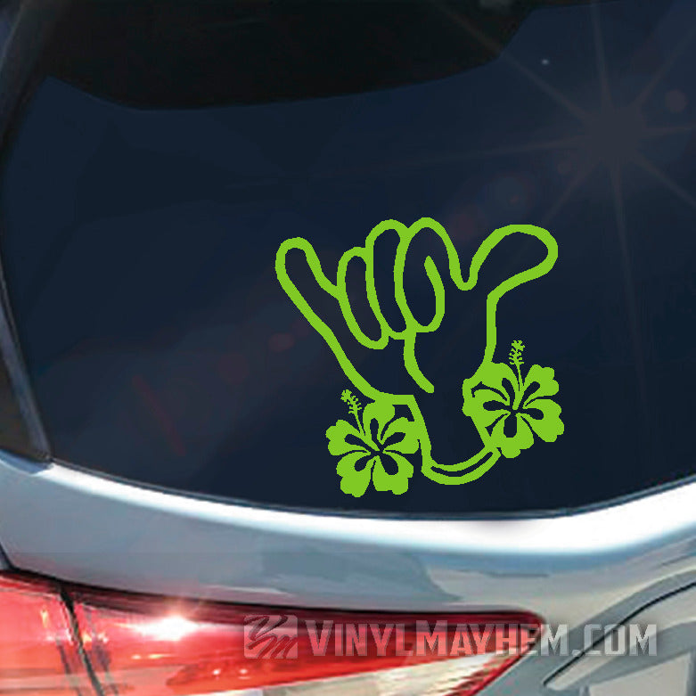 Hawaiian Hang Loose shaka hibiscus vinyl sticker