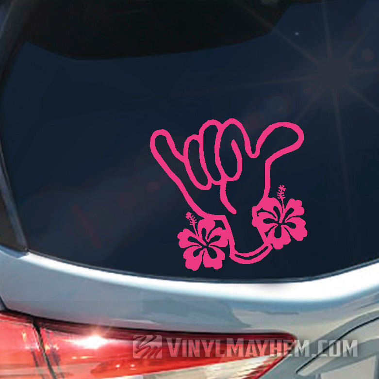 Hawaiian Hang Loose shaka hibiscus vinyl sticker