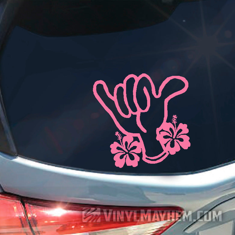 Hawaiian Hang Loose shaka hibiscus vinyl sticker