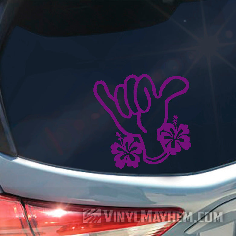 Hawaiian Hang Loose shaka hibiscus vinyl sticker