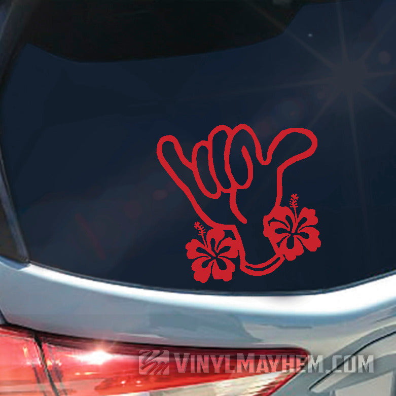 Hawaiian Hang Loose shaka hibiscus vinyl sticker