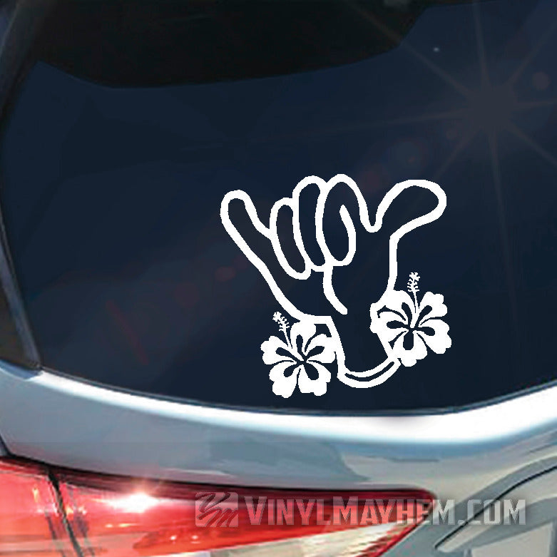 Hawaiian Hang Loose shaka hibiscus vinyl sticker