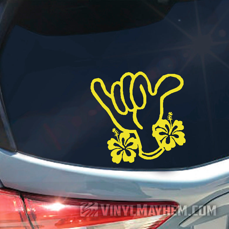 Hawaiian Hang Loose shaka hibiscus vinyl sticker