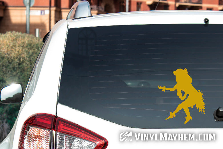 Hawaiian hula dancer girl wahine palms raised vinyl sticker