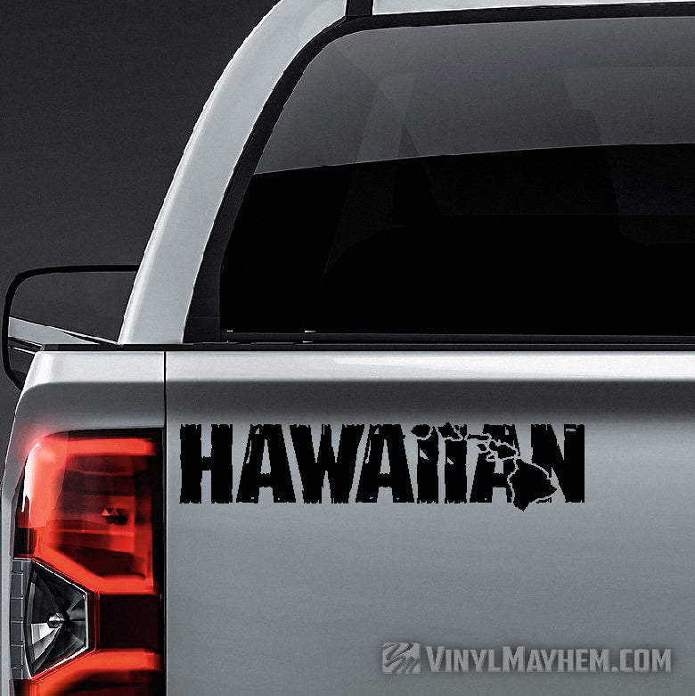 Hawaiian Islands distressed text vinyl sticker