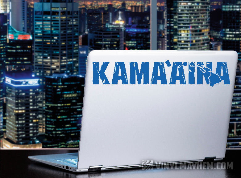 Hawaiian Islands Kama`aina distressed text vinyl sticker