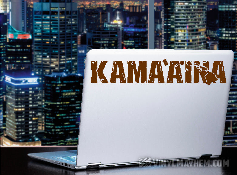 Hawaiian Islands Kama`aina distressed text vinyl sticker