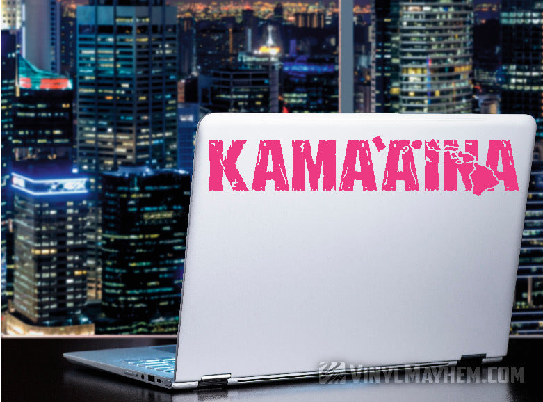 Hawaiian Islands Kama`aina distressed text vinyl sticker