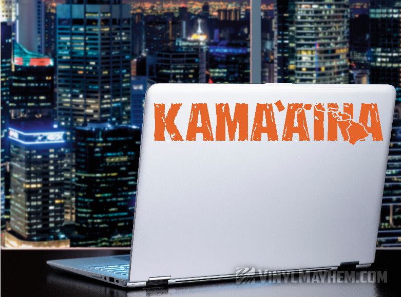 Hawaiian Islands Kama`aina distressed text vinyl sticker