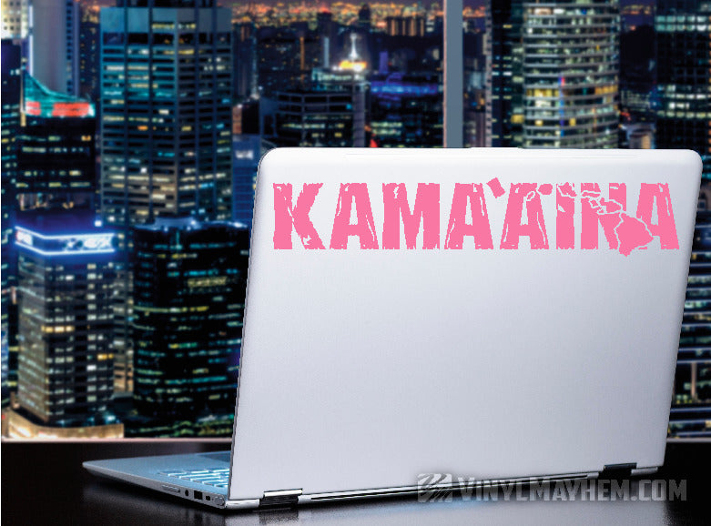 Hawaiian Islands Kama`aina distressed text vinyl sticker