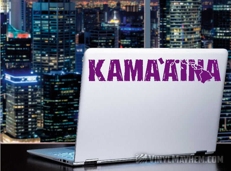 Hawaiian Islands Kama`aina distressed text vinyl sticker