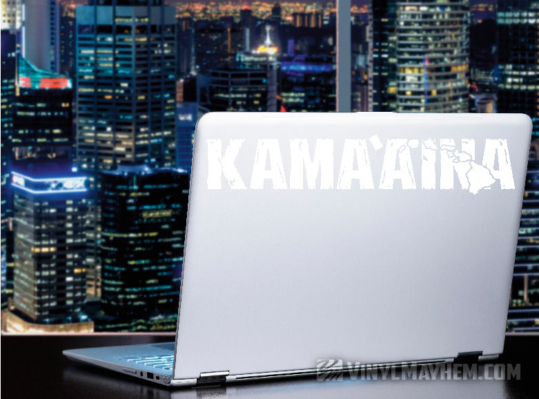 Hawaiian Islands Kama`aina distressed text vinyl sticker
