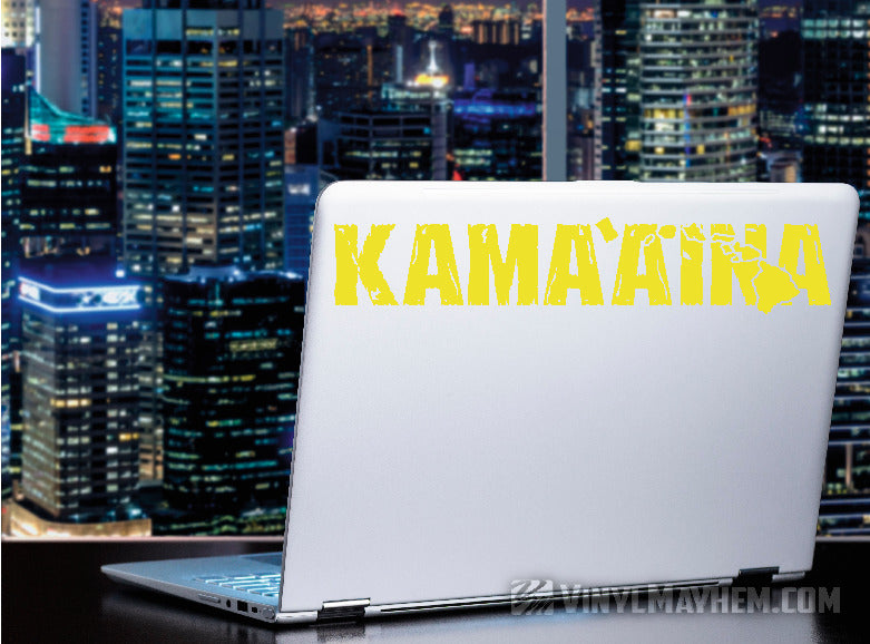Hawaiian Islands Kama`aina distressed text vinyl sticker