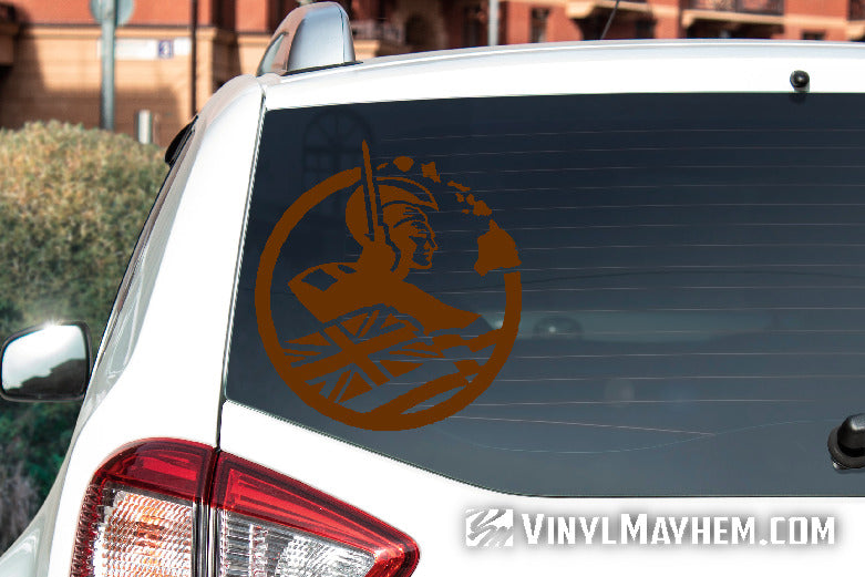 Hawaiian Warrior with islands and state flag vinyl sticker