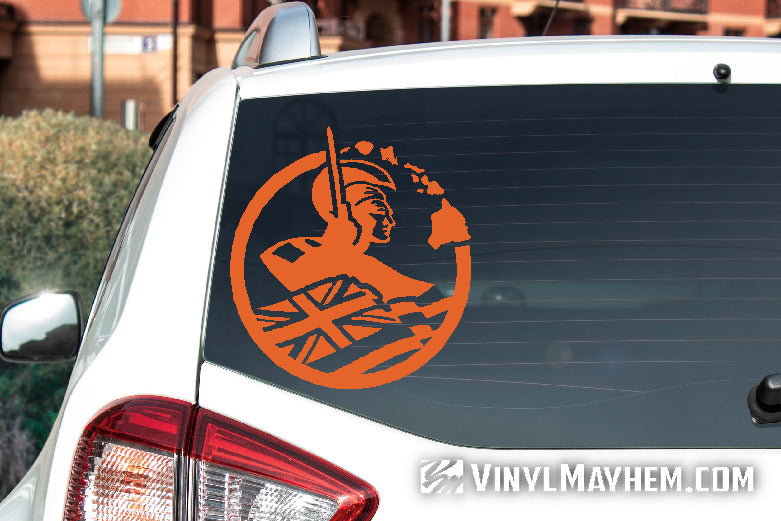 Hawaiian Warrior with islands and state flag vinyl sticker