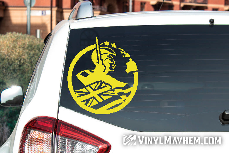 Hawaiian Warrior with islands and state flag vinyl sticker