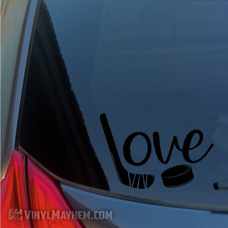 Ice Hockey Love with puck and stick vinyl sticker