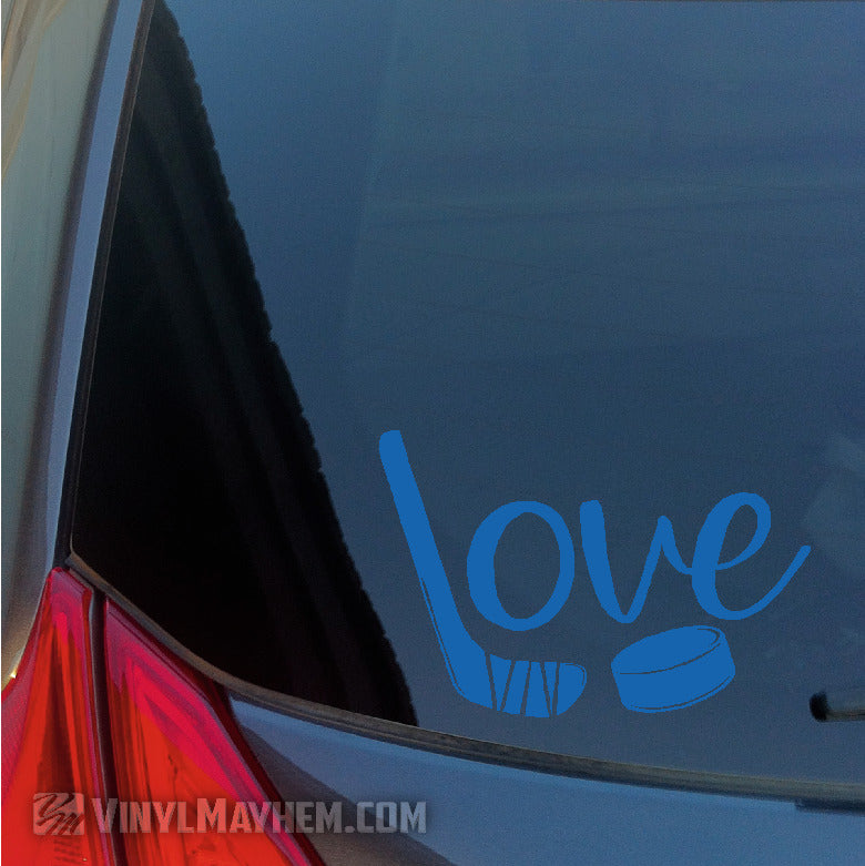 Ice Hockey Love with puck and stick vinyl sticker