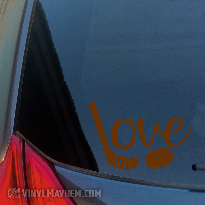 Ice Hockey Love with puck and stick vinyl sticker