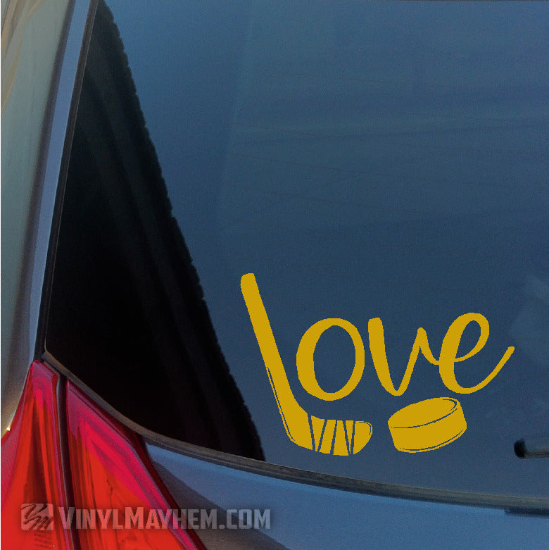 Ice Hockey Love with puck and stick vinyl sticker