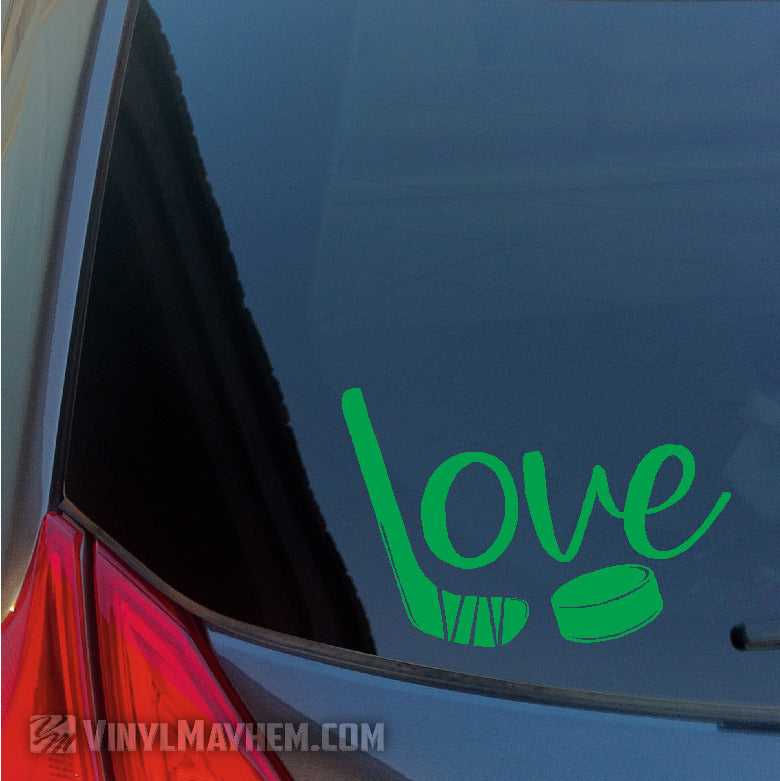Ice Hockey Love with puck and stick vinyl sticker