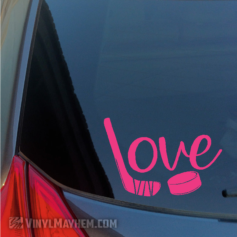 Ice Hockey Love with puck and stick vinyl sticker